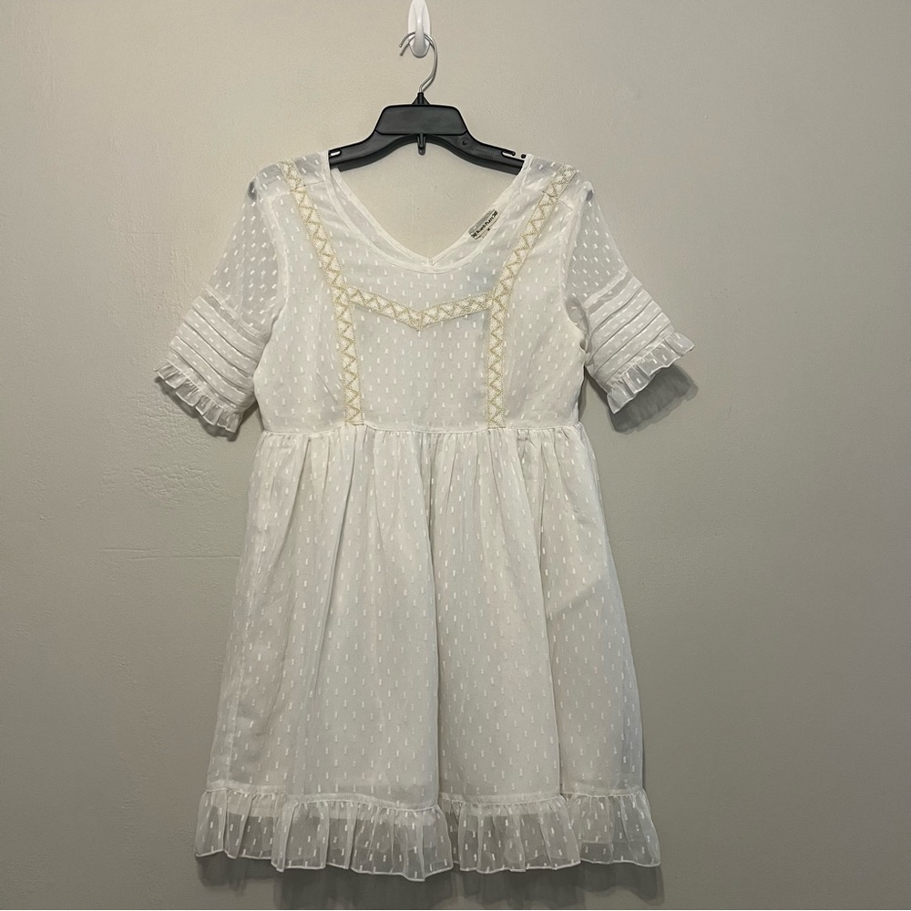 White Ivory Embroidered Babydoll Dress Semi Sheer‎ Fairy Romantic Feminine Y2K M